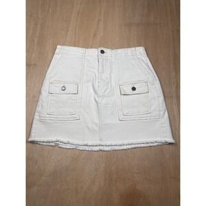 Banana Republic White Cargo Denim Mini Skirt Frayed Hem Button Pockets Size S